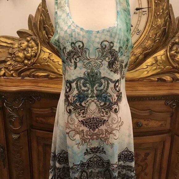 INDIA BOUTIQUE EMBELLISHED  Boho BUST 37" Sundress SHIFT STRETCH. B3 - Picture 1 of 7
